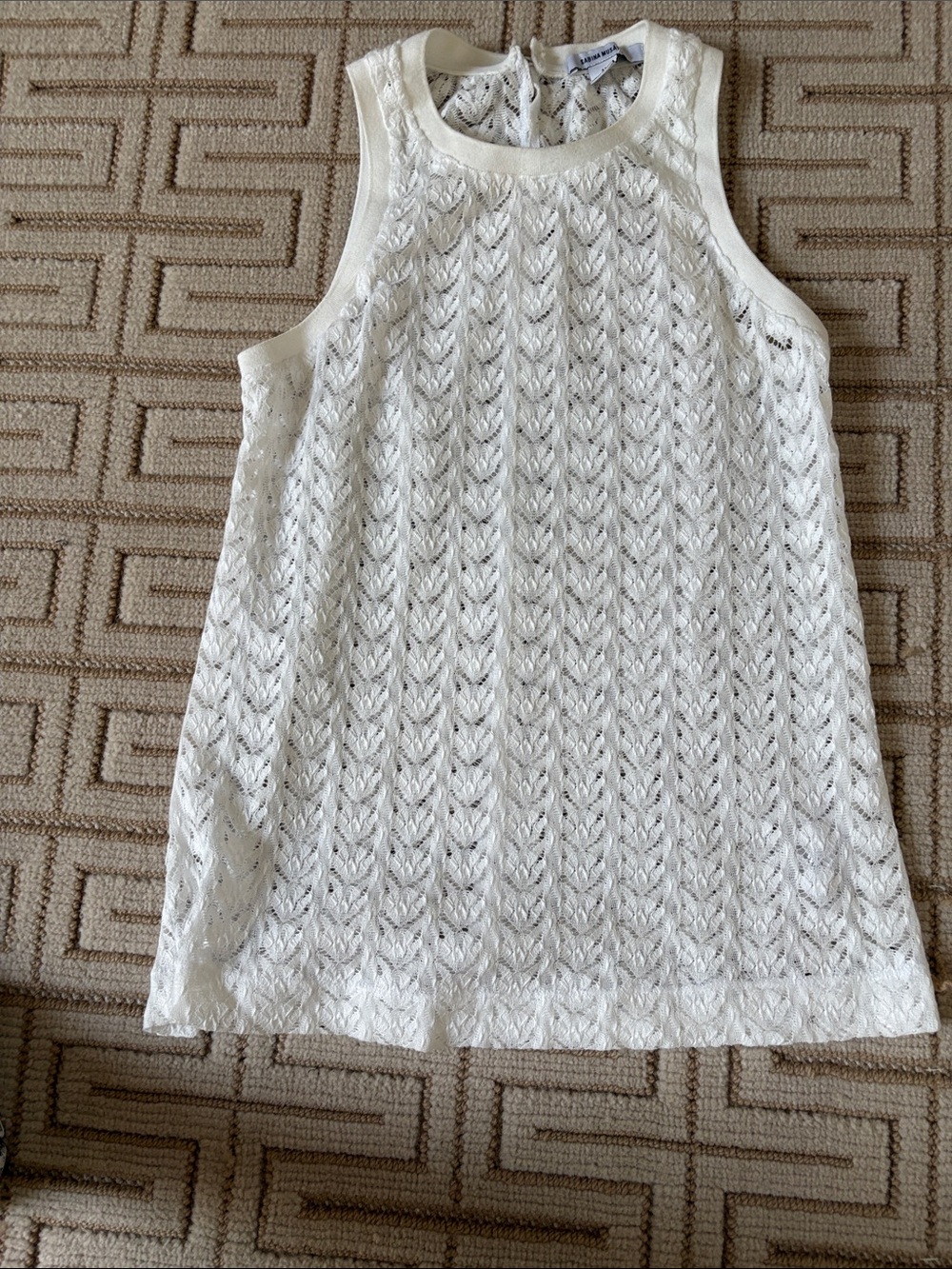 Sabina Musayev Cream Crochet Knit Shell